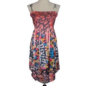 Lapis Smocked Strapless Sequin Colorful Dress Blue Yellow Orange